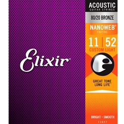 Elixir 11027 Acoustic 80/20 Bronze Nanoweb, Custom Light